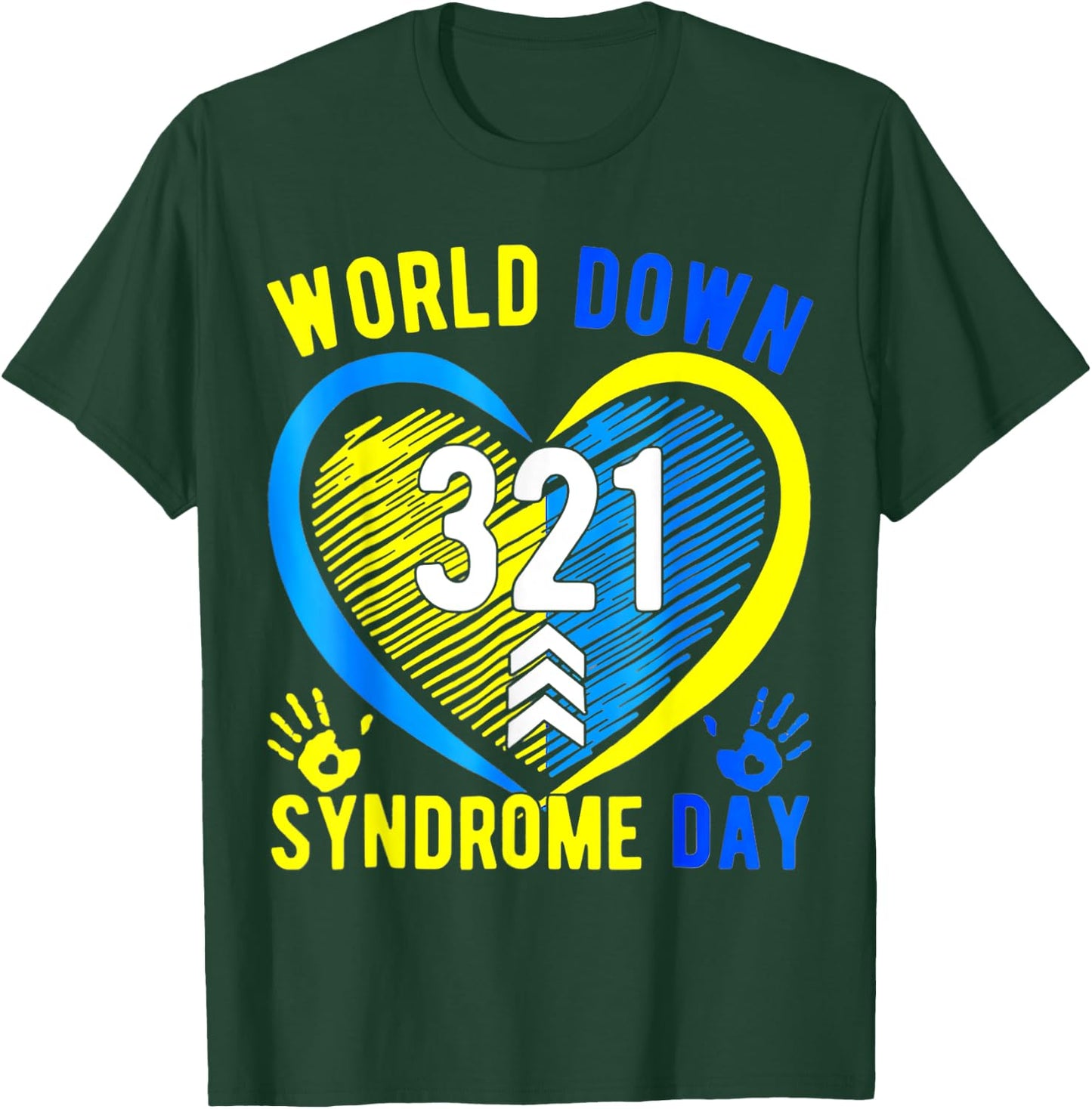 Blue Yellow Heart 21 World Down Syndrome Awareness Day T-Shirt - T-Shirt | Forest