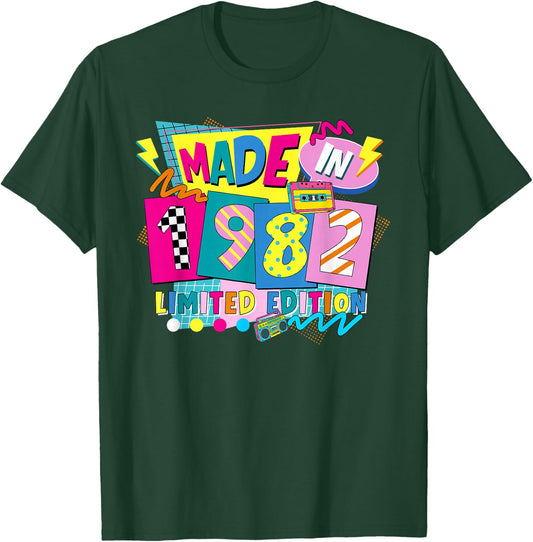Retro Funny Made in 1982 Limited Edition 44th Birthday Party T-Shirt - T-Shirt | Forest