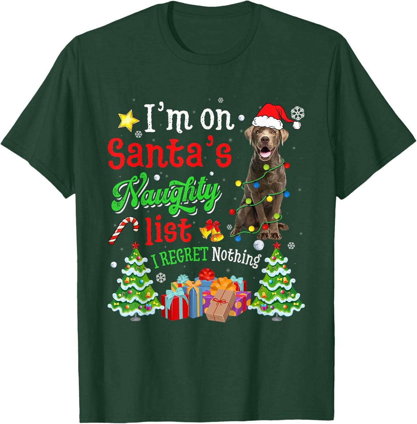 Labrador Dog On Santa's Naughty Funny List Xmas Women Kids T-Shirt - T-Shirt | Forest