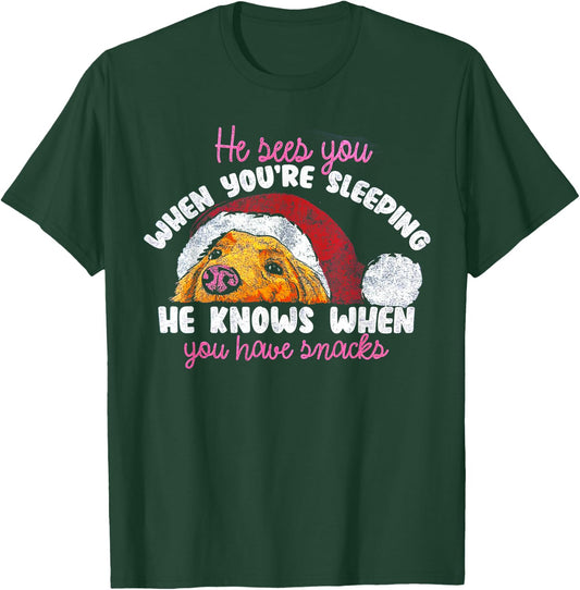 He Sees You When You're Sleeping He Knows You Have Snacks T-Shirt - T-Shirt | Forest
