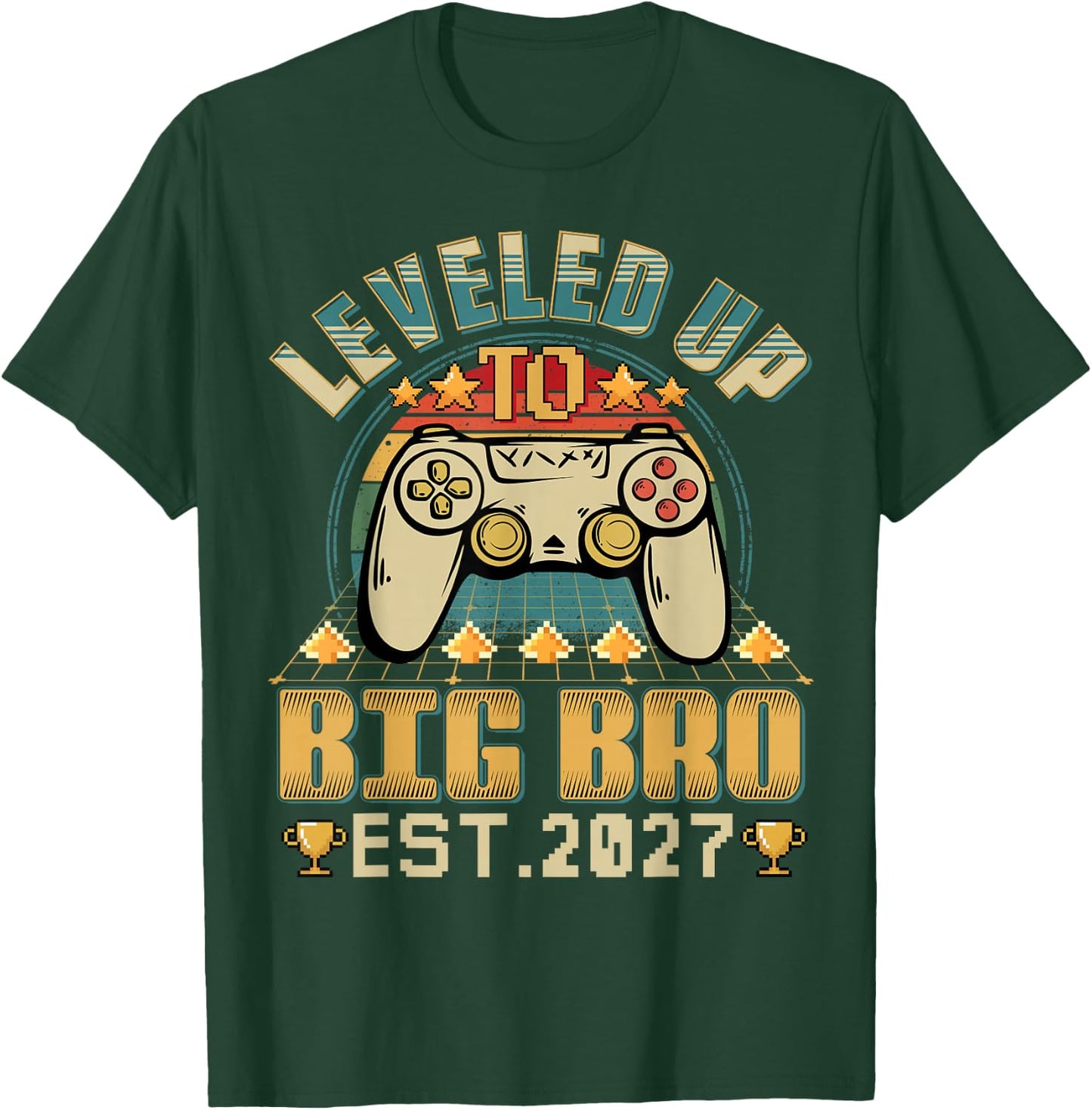 Vintage Leveling Up to Big Bro 2027 Promoted to Big Bro 2027 T-Shirt - T-Shirt | Forest