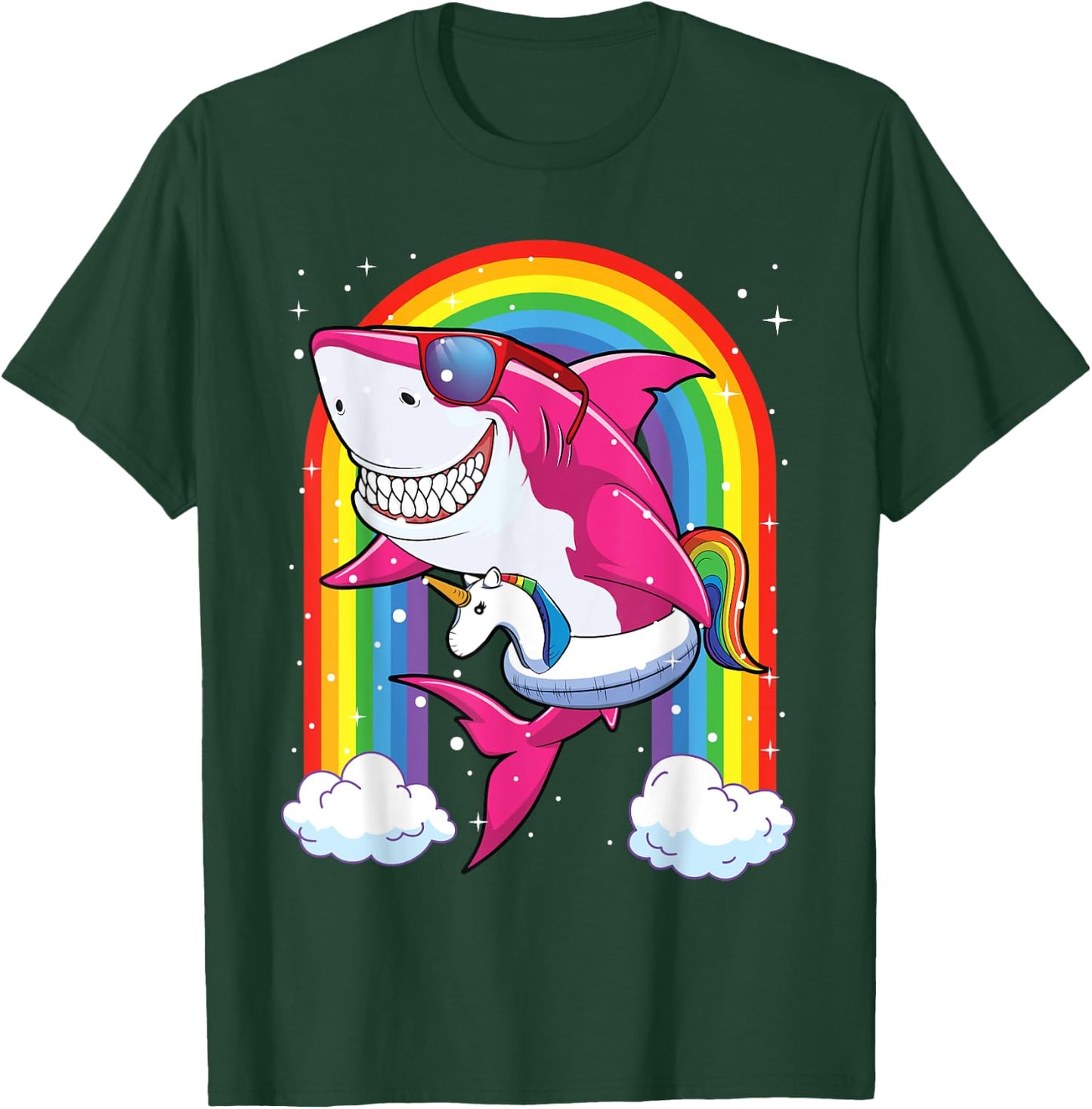 Pink Shark Shirt For Girls Kids Summer Vacation Unicorn T-Shirt - T-Shirt | Forest