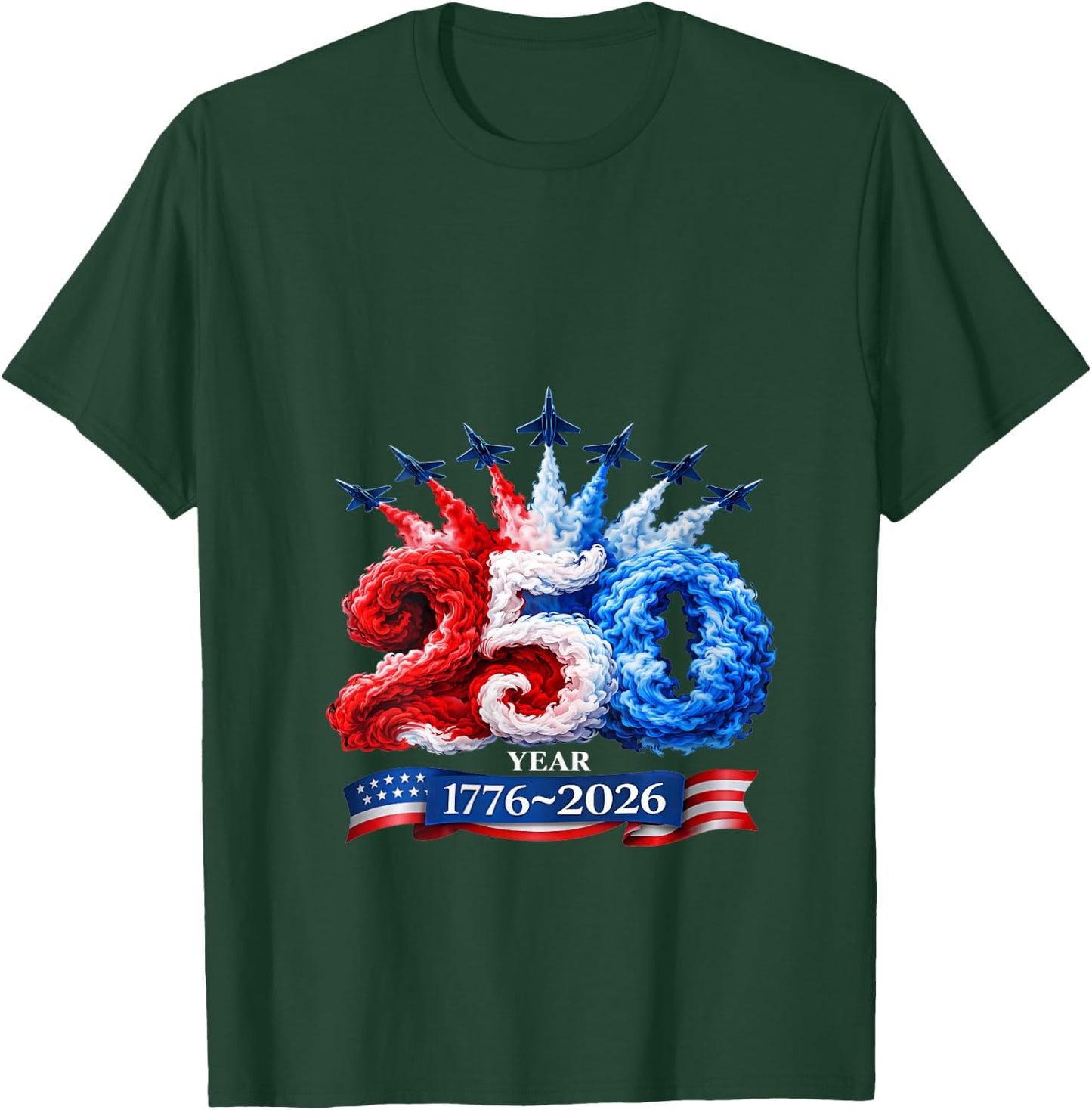 Women's 250 Years American 250th USA Patriotic 4th of July V-Neck T-Shirt - T-Shirt | Forest