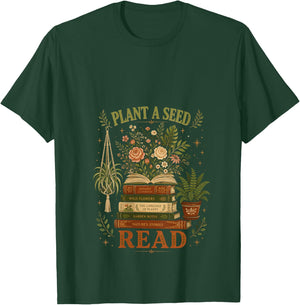 Women's Plant A Seed Read Summer Reading 2026 Teacher Librarian Book V-Neck T-Shirt - T-Shirt | Forest