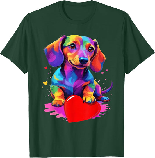 Dachshund Shirt - Colourful Dachshund Heart Graphic , black T-Shirt - T-Shirt | Forest