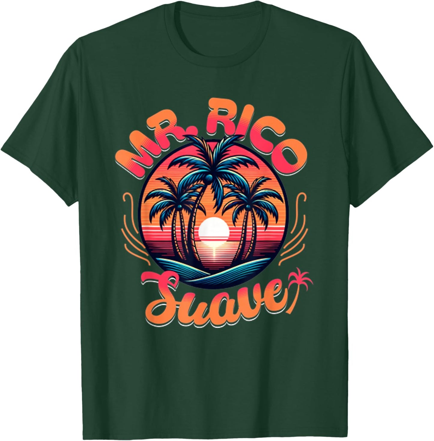 Funny Mr. Rico Suave Retro Beach Palm Trees Sunset T-Shirt - T-Shirt | Forest