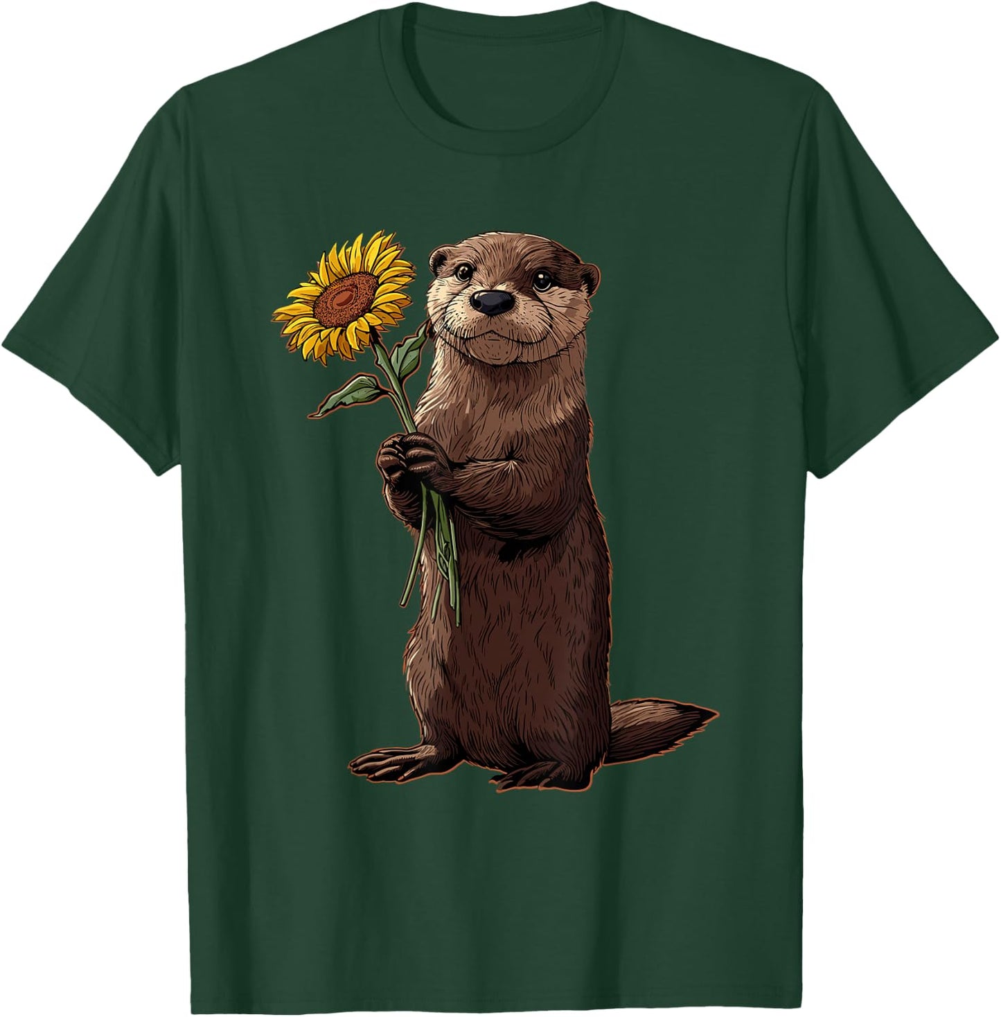 Otter Holding Sunflower Cute Animal Lover T-Shirt - T-Shirt | Forest