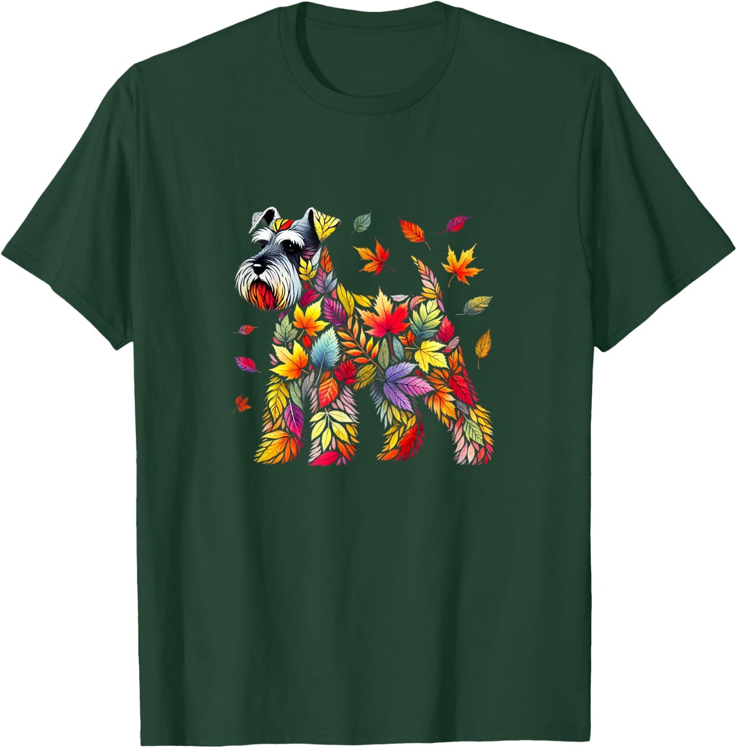 Charming Schnauzer in Autumn Leaves Fall Dog Lover's Design T-Shirt - T-Shirt | Forest