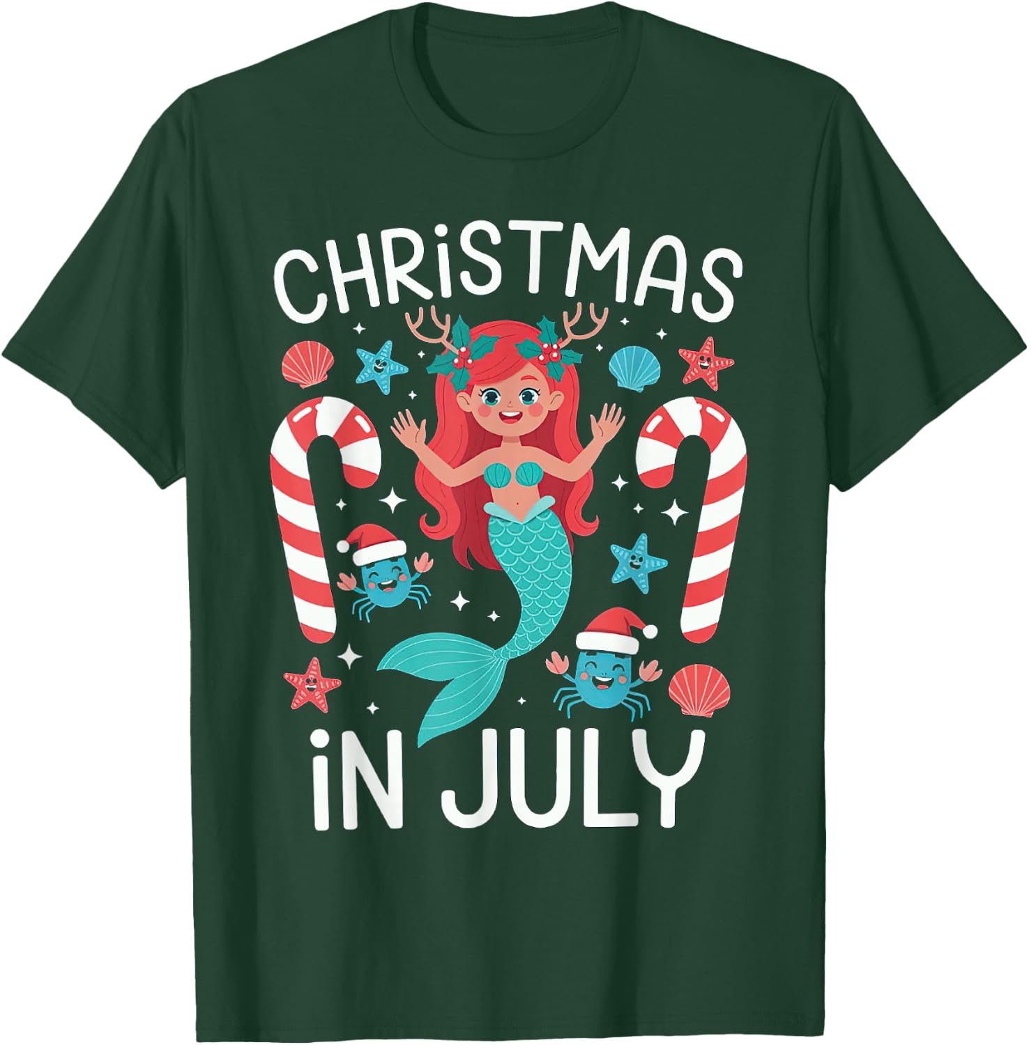 Christmas In July Cute Mermaid Summer T-Shirt - T-Shirt | Forest