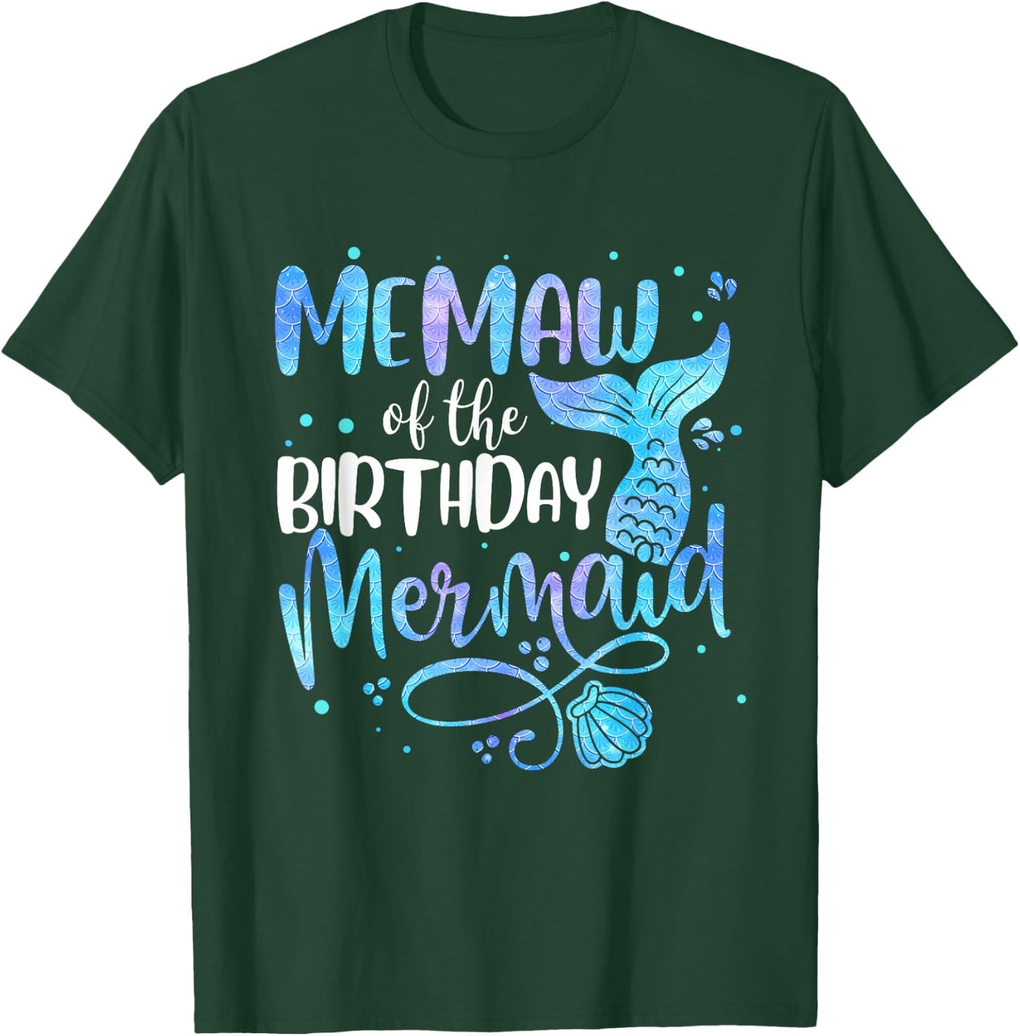 Memaw Of The Birthday Mermaid Family Matching Party Squad T-Shirt - T-Shirt | Forest