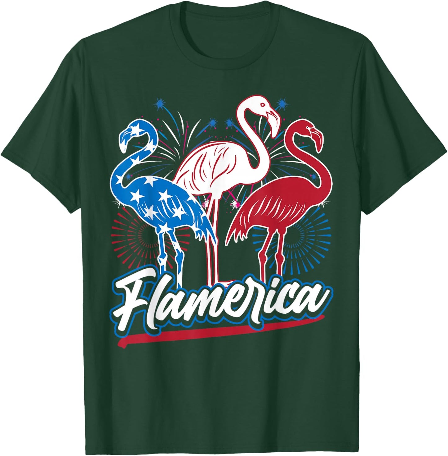 Funny Flamingo 4th of July Patriotic American Flag Women's T-Shirt - T-Shirt | Forest