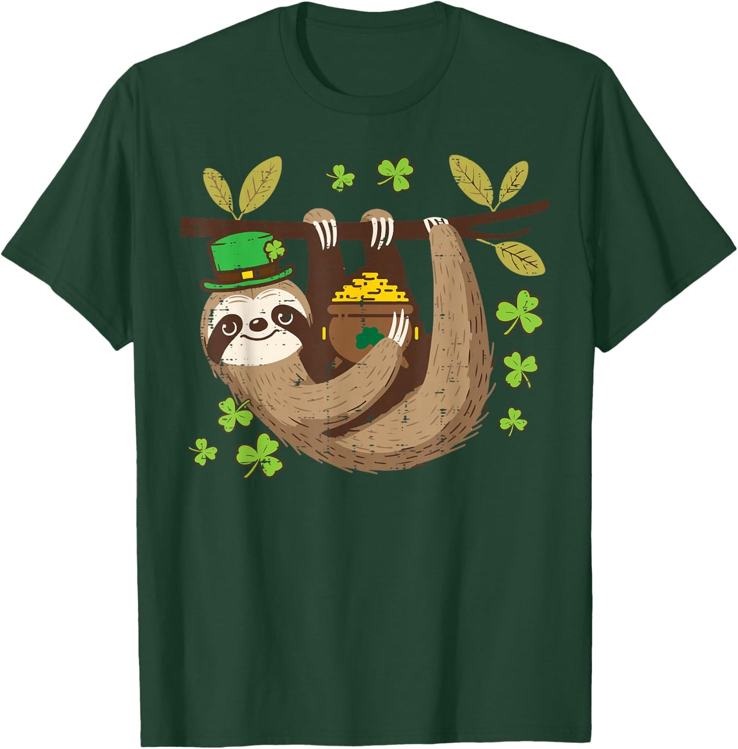 St Patricks Day Sloth Saint Pattys Paddys Kids Women Men T-Shirt - T-Shirt | Forest