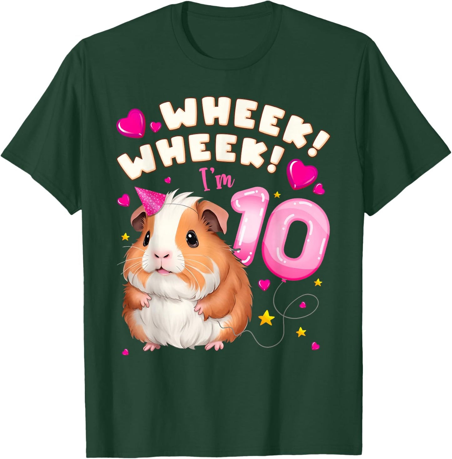 10th Birthday Girl 10 Years, Guinea Pig and Big Number 10 T-Shirt - T-Shirt | Forest