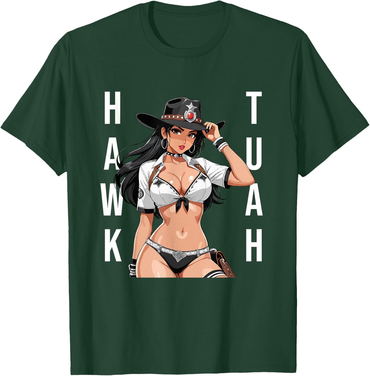 Hawk Tuah Sexy Waifu Anime Cowgirl Girl T-Shirt - T-Shirt | Forest