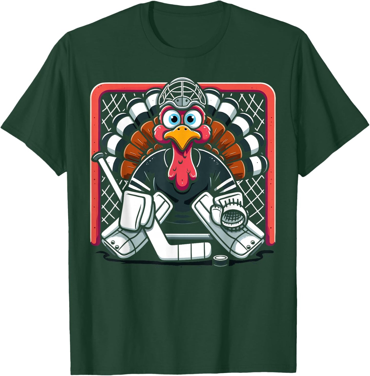 Thanksgiving Turkey Ice Hockey Goalie Youth Boys Thankful T-Shirt - T-Shirt | Forest