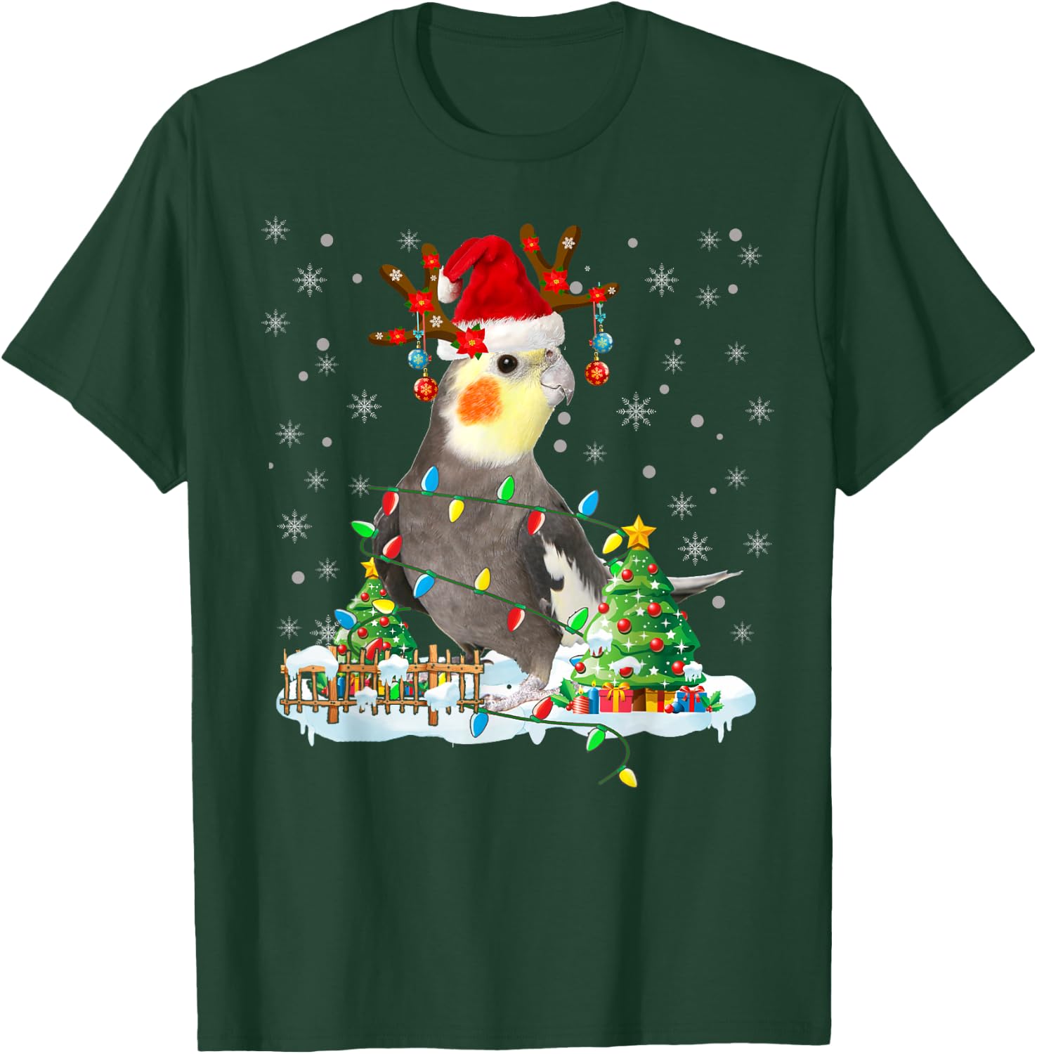Christmas Cockatiel Lover Santa Cockatiel Christmas Lights T-Shirt - T-Shirt | Forest