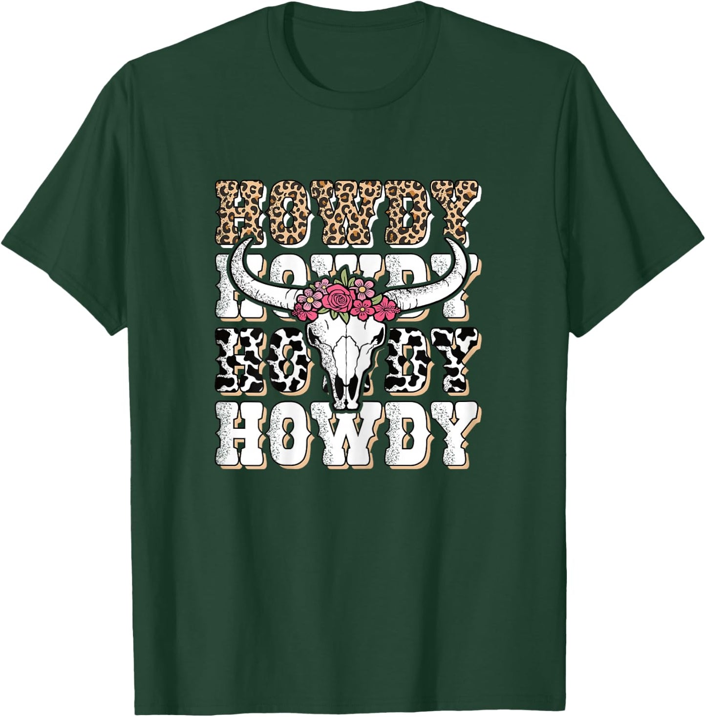 Howdy Western Country Bull Skull Rodeo Pink Cowgirl Women T-Shirt - T-Shirt | Forest
