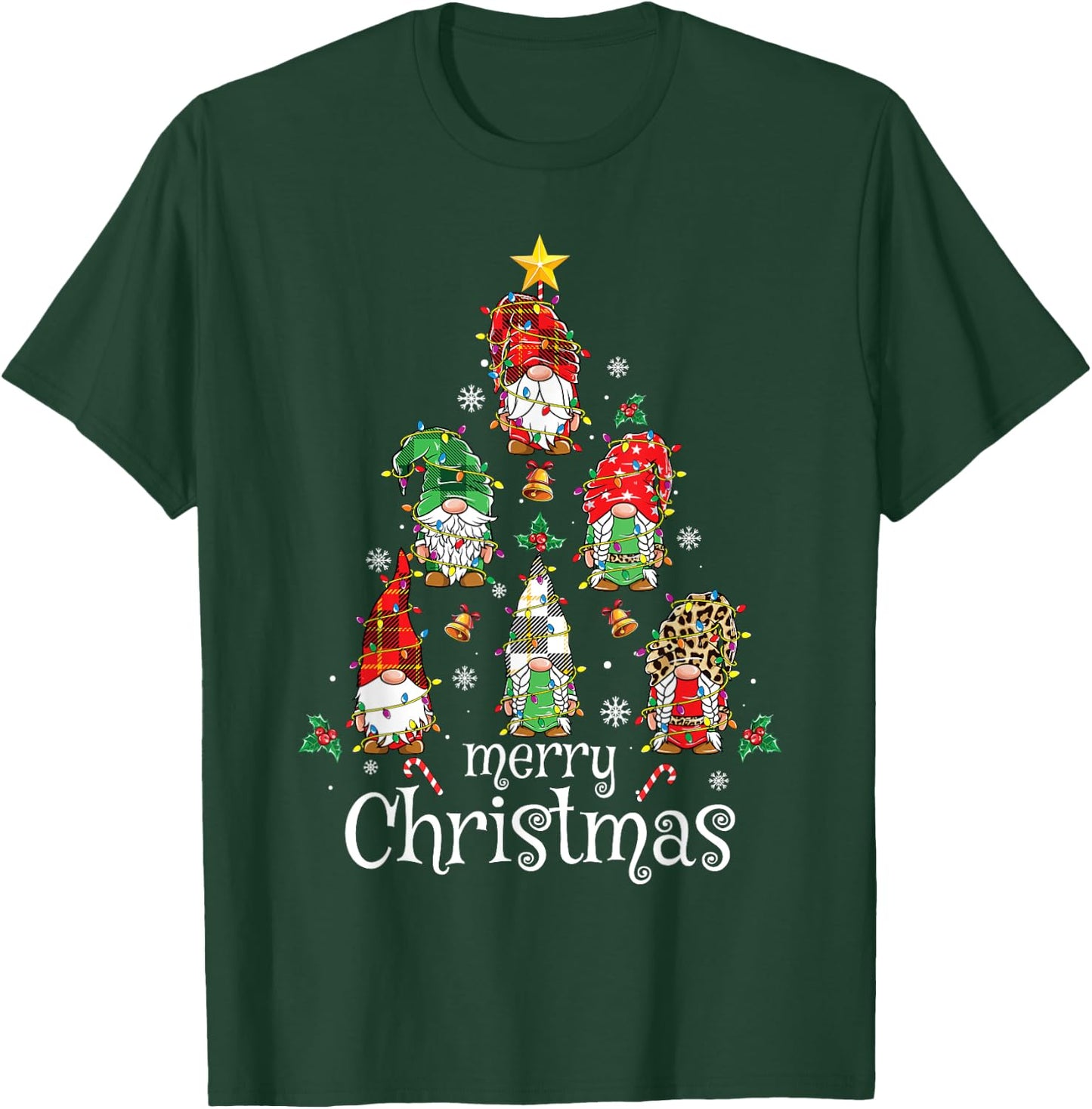 Merry Christmas Shirt Women Men Christmas Tree Gnomes T-Shirt - T-Shirt | Forest