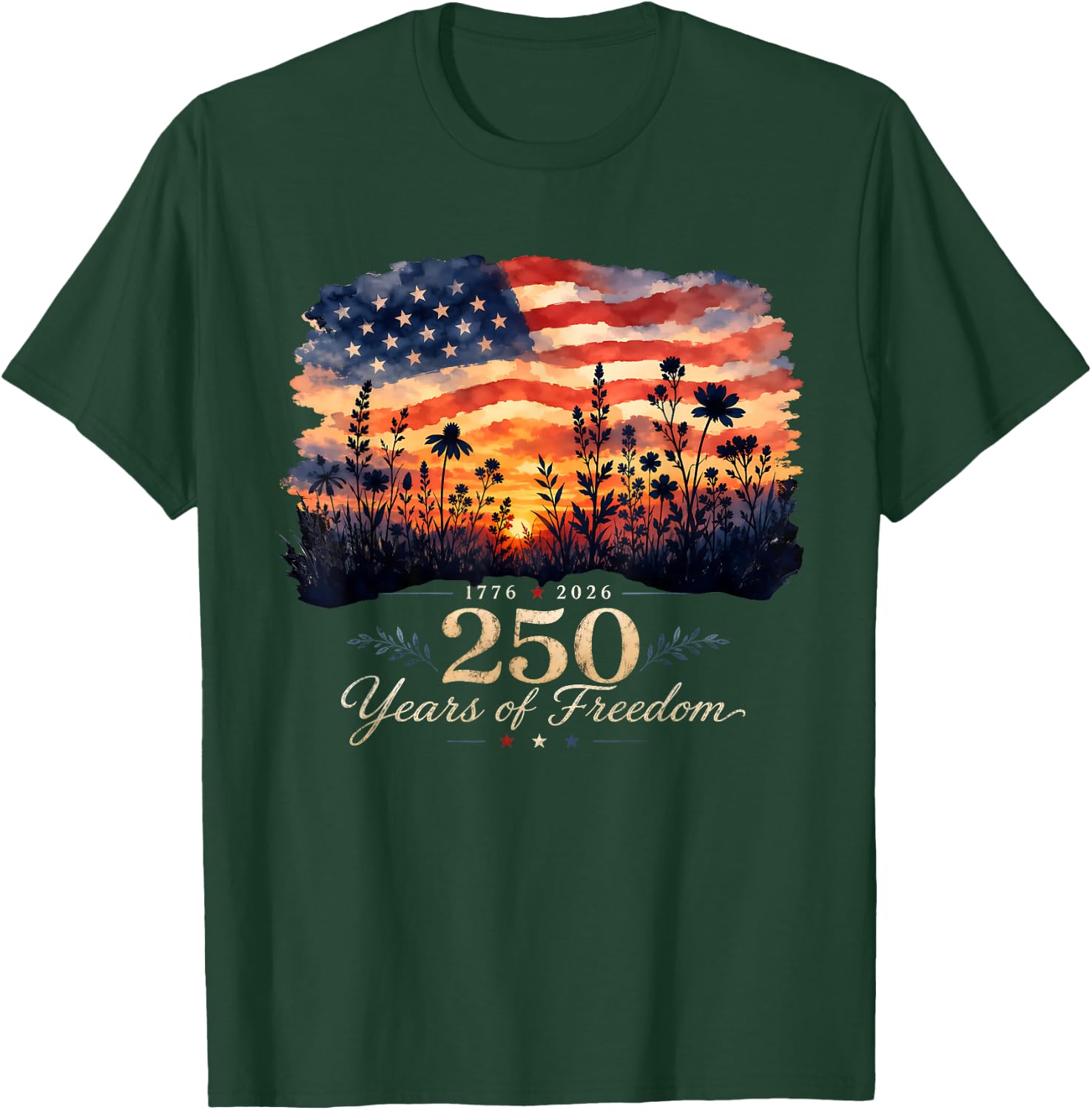 250 Years of Freedom 2026 Fourth of July Women Floral T-Shirt - T-Shirt | Forest