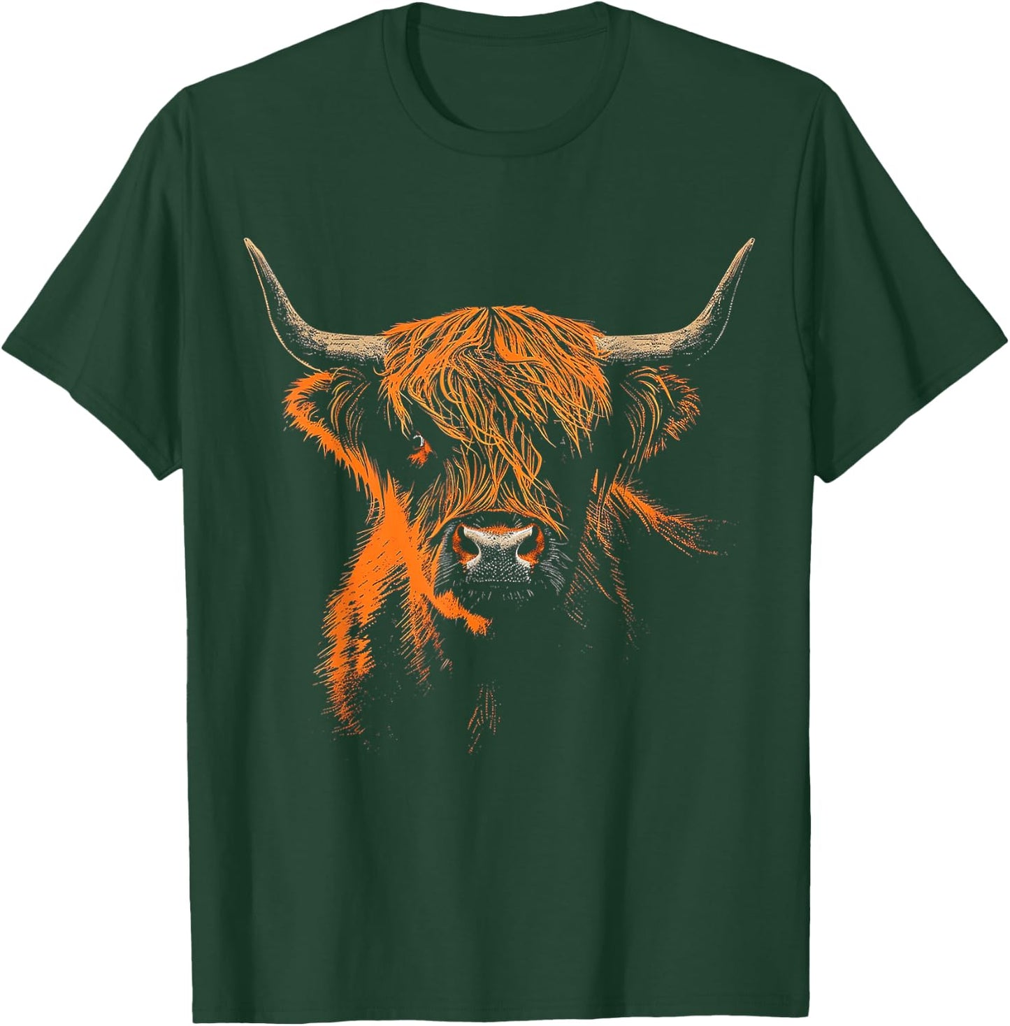 Highland Cow Farm Art Animal Portrait Graphic Highland Cow T-Shirt - T-Shirt | Forest