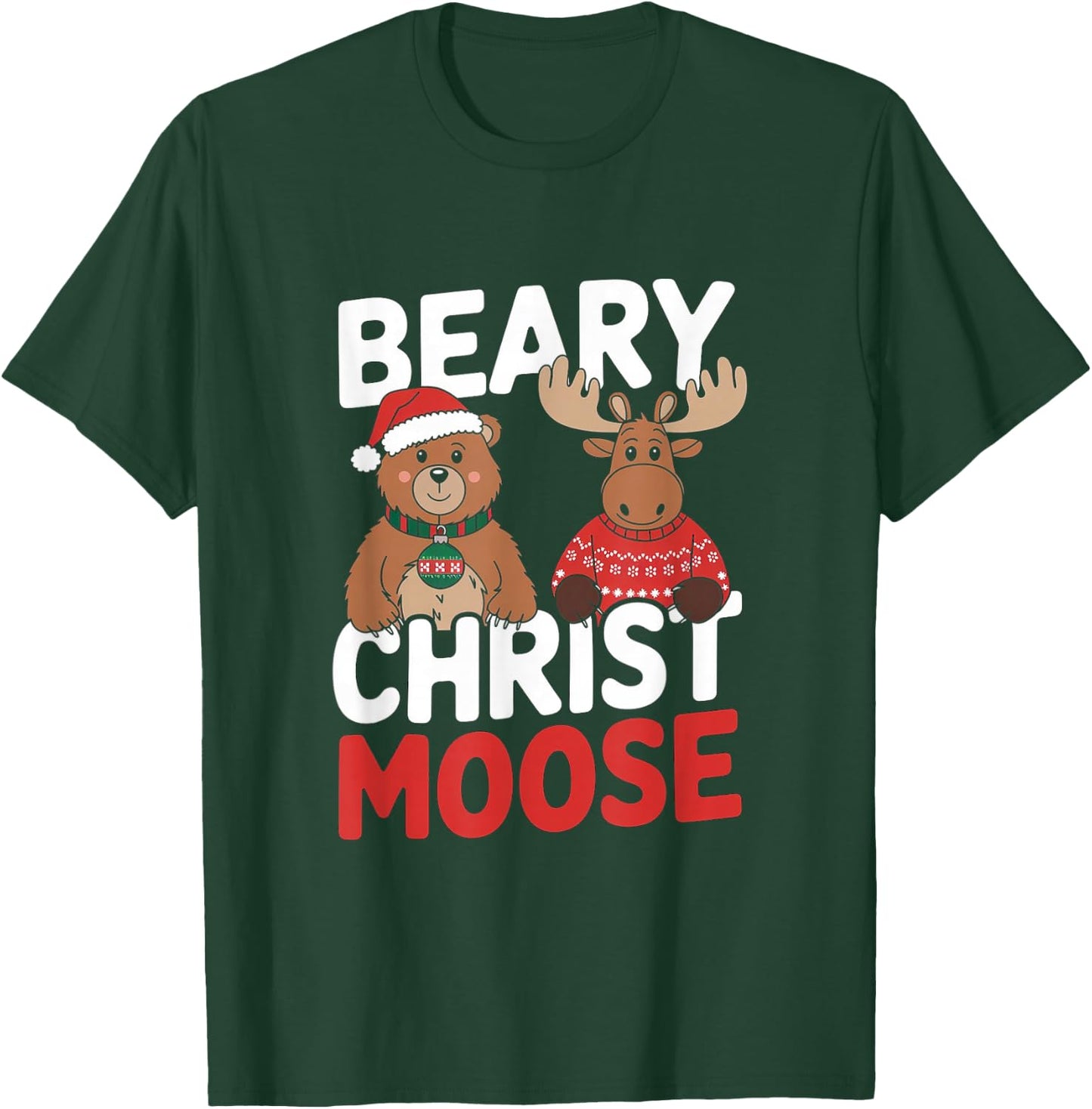 Beary Christmas - Funny Merry Christmas Pun Bear Moose T-Shirt - T-Shirt | Forest