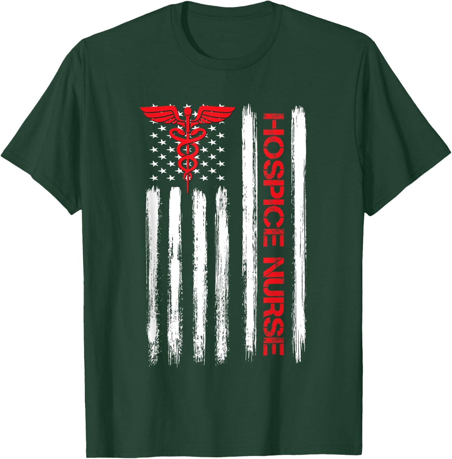 American Flag Hospice Nurse End of Life Palliative Nursing T-Shirt - T-Shirt | Forest