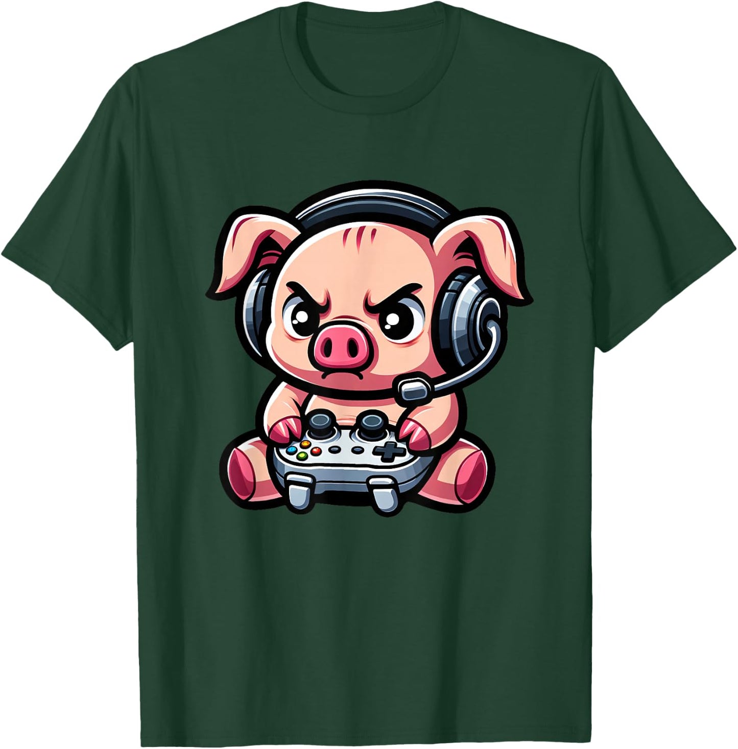 Cute Pig Funny Gamer Video Games Boys Girls Kids T-Shirt - T-Shirt | Forest