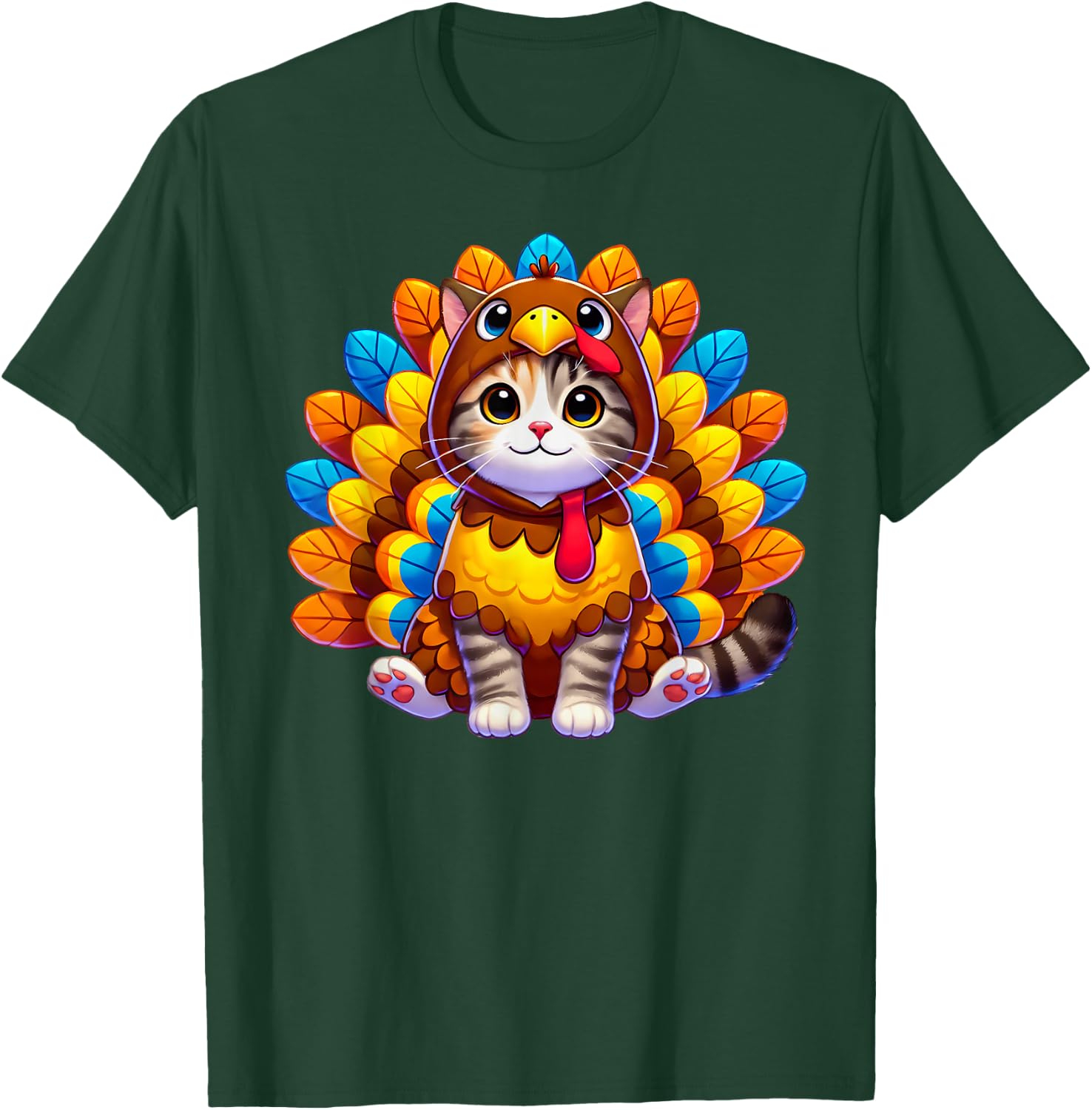 Happy Thanksgiving Cat Turkey Costume Christmas Day T-Shirt - T-Shirt | Forest