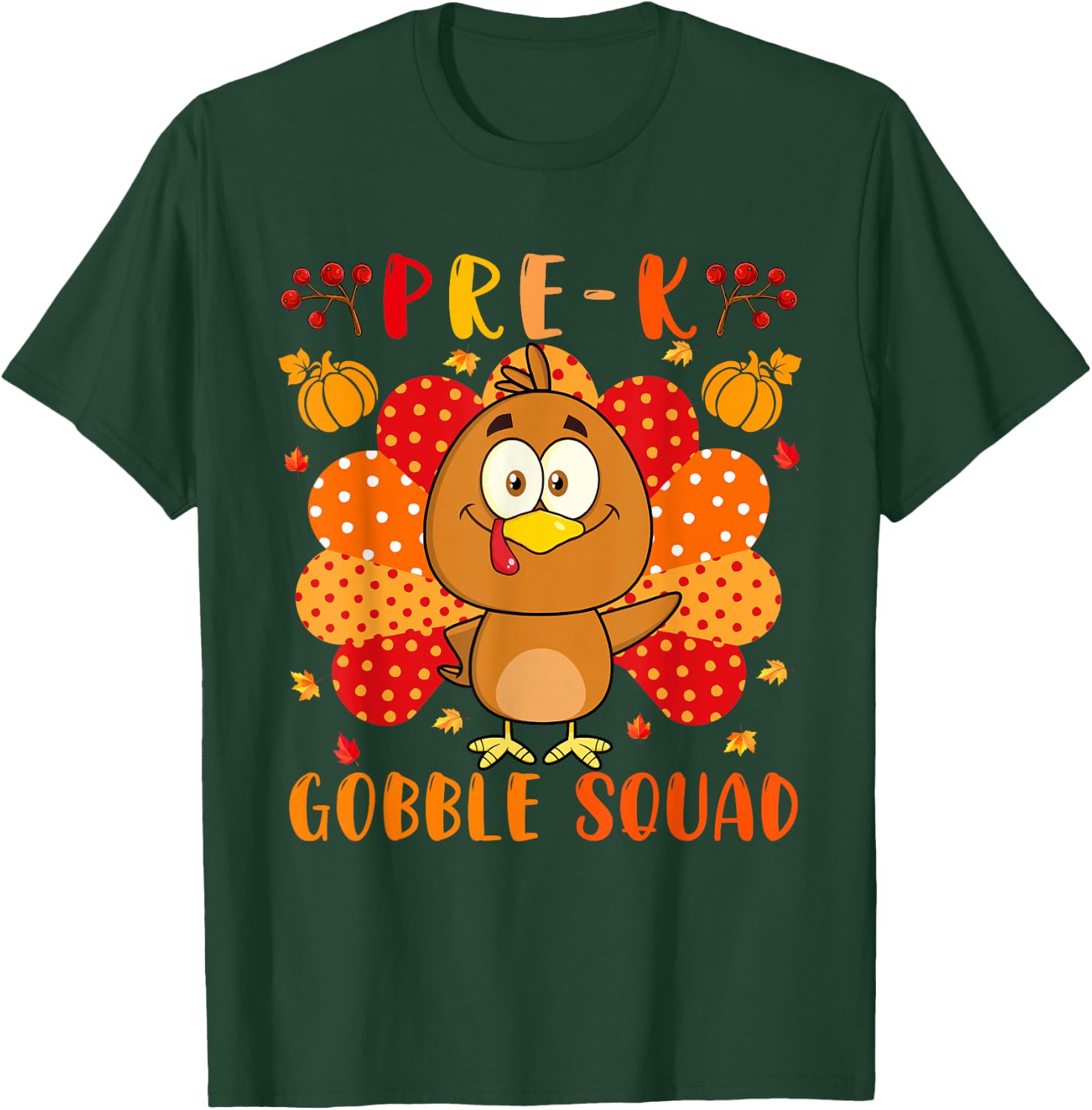 Pre-K Gobble Squad Thanksgiving Turkey Teacher Students T-Shirt - T-Shirt | Forest