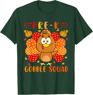 Pre-K Gobble Squad Thanksgiving Turkey Teacher Students T-Shirt - T-Shirt | Forest