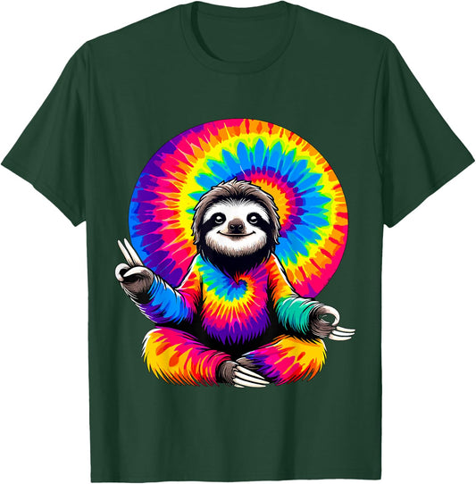 Hippie Sloth Peace Sign Tie-Dye T-Shirt - T-Shirt | Forest