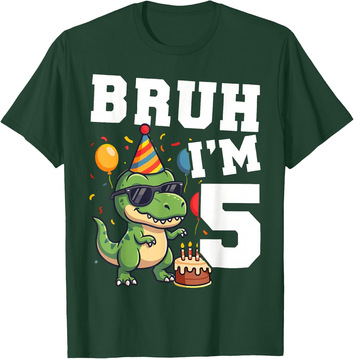 Bruh I’m 5 T Rex Dinosaur 5th Birthday Boy Party T-Shirt - T-Shirt | Forest