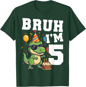 Bruh I’m 5 T Rex Dinosaur 5th Birthday Boy Party T-Shirt - T-Shirt | Forest