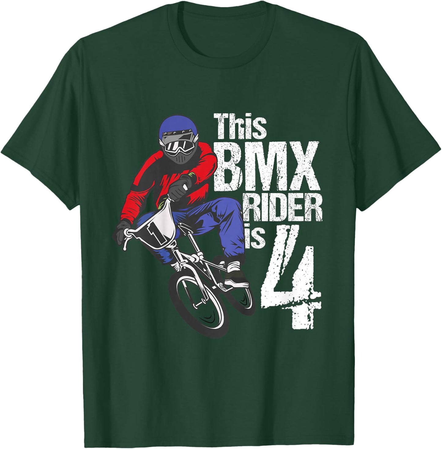Kids 4 Year Old BMX Birthday Party Boys Dirt Bike Biking 4th Gift T-Shirt - T-Shirt | Forest
