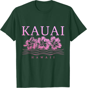 Kauai Hawaii Hawaiian Hibiscus Flowers Surfer Souvenir T-Shirt - T-Shirt | Forest