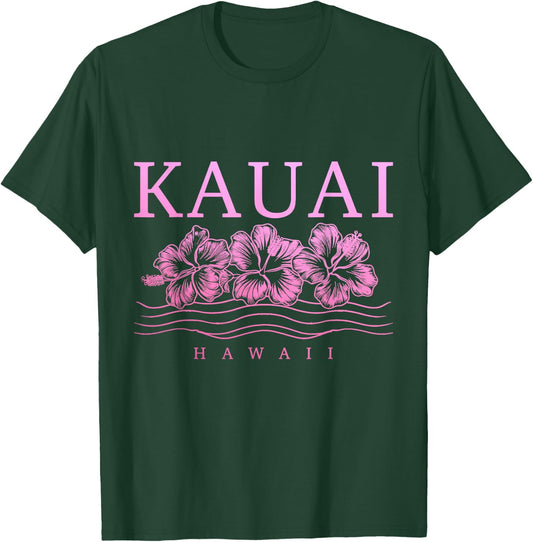 Kauai Hawaii Hawaiian Hibiscus Flowers Surfer Souvenir T-Shirt - T-Shirt | Forest