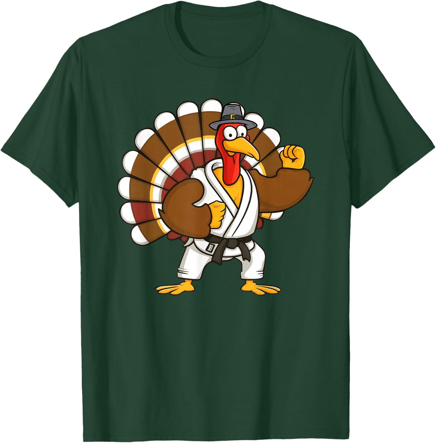Turkey With Jiu Jitsu Thankful Thanksgiving Jiu Jitsu Lover T-Shirt - T-Shirt | Forest