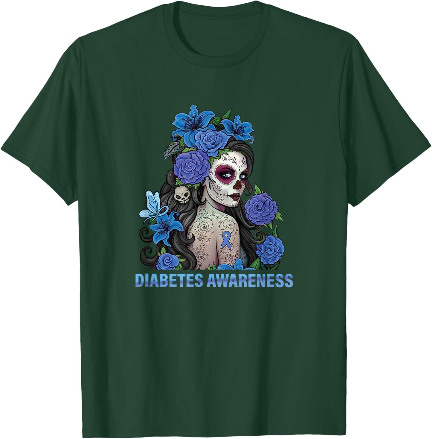 Floral Sugar Skull Women Diabetes Awareness T-Shirt - T-Shirt | Forest