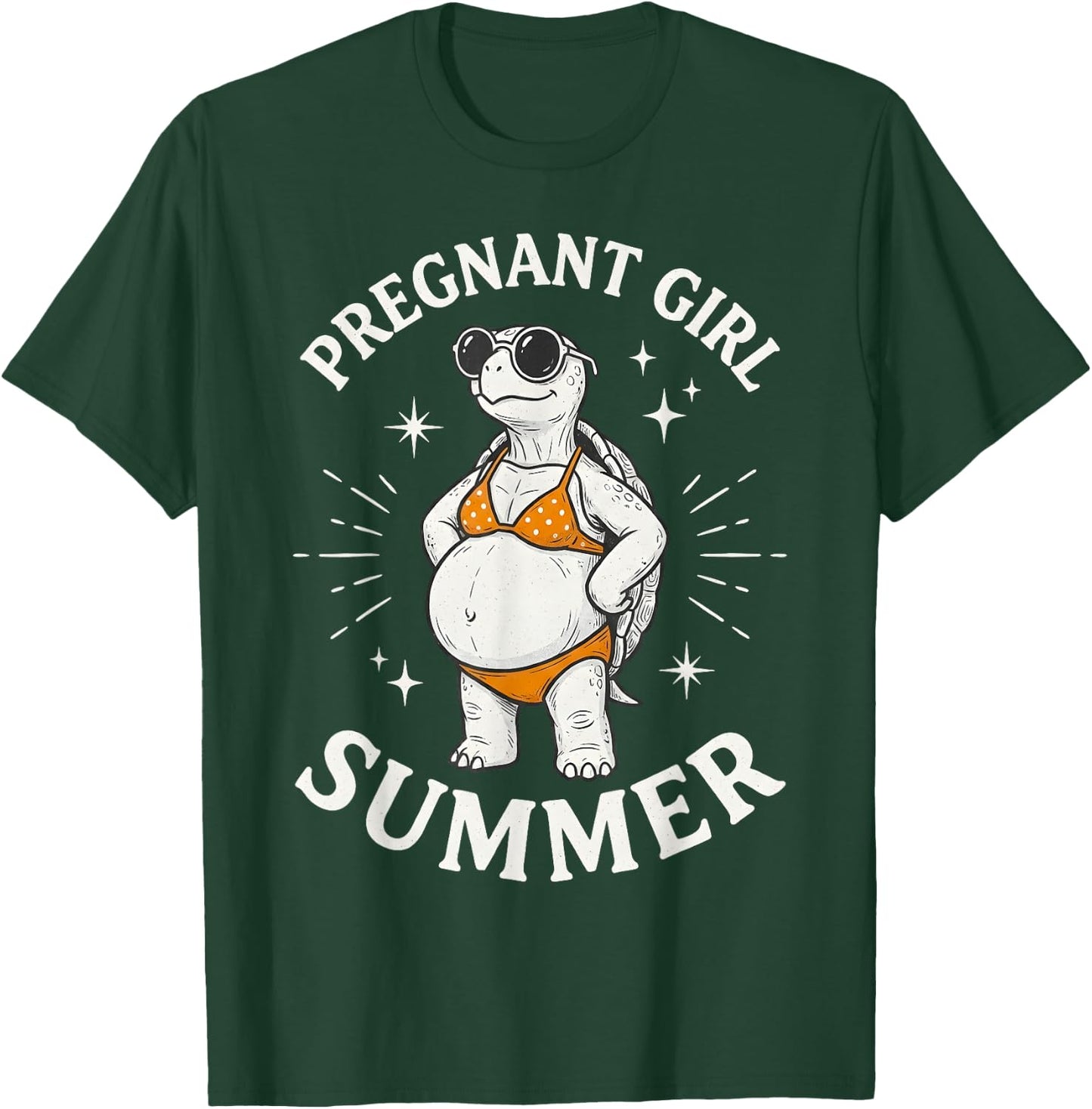 Funny Pregnant Girl Summer Cute Turtle Pregnancy Beach Vibes T-Shirt - T-Shirt | Forest