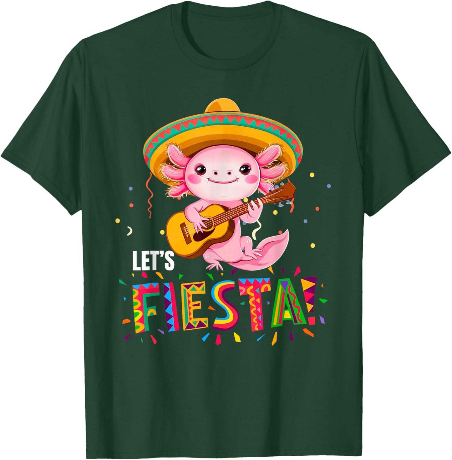 Let's Fiesta Cinco De Mayo Axolotl with Sombrero and Guitar T-Shirt - T-Shirt | Forest