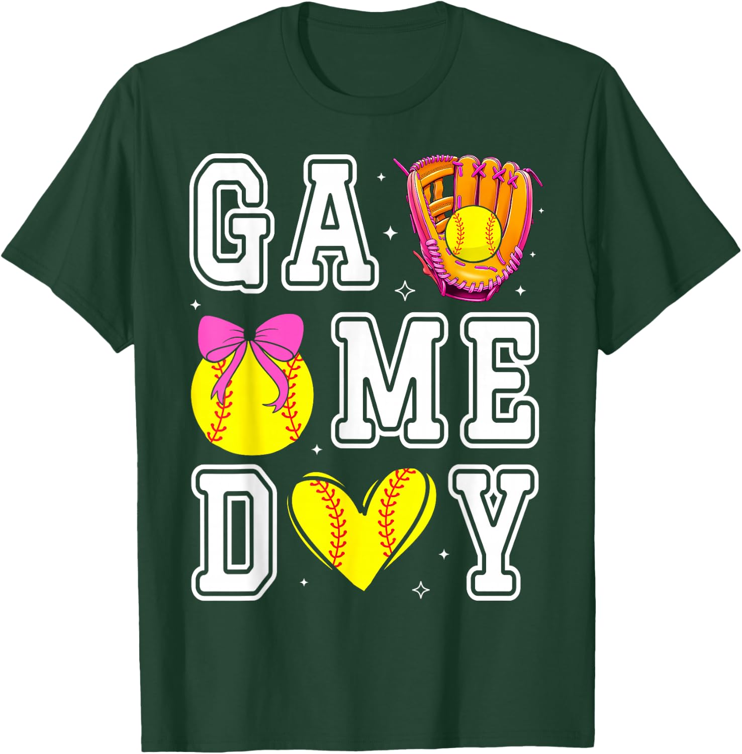 Softball Coquette Bow Softball Mom Game Day Softball Mama T-Shirt - T-Shirt | Forest