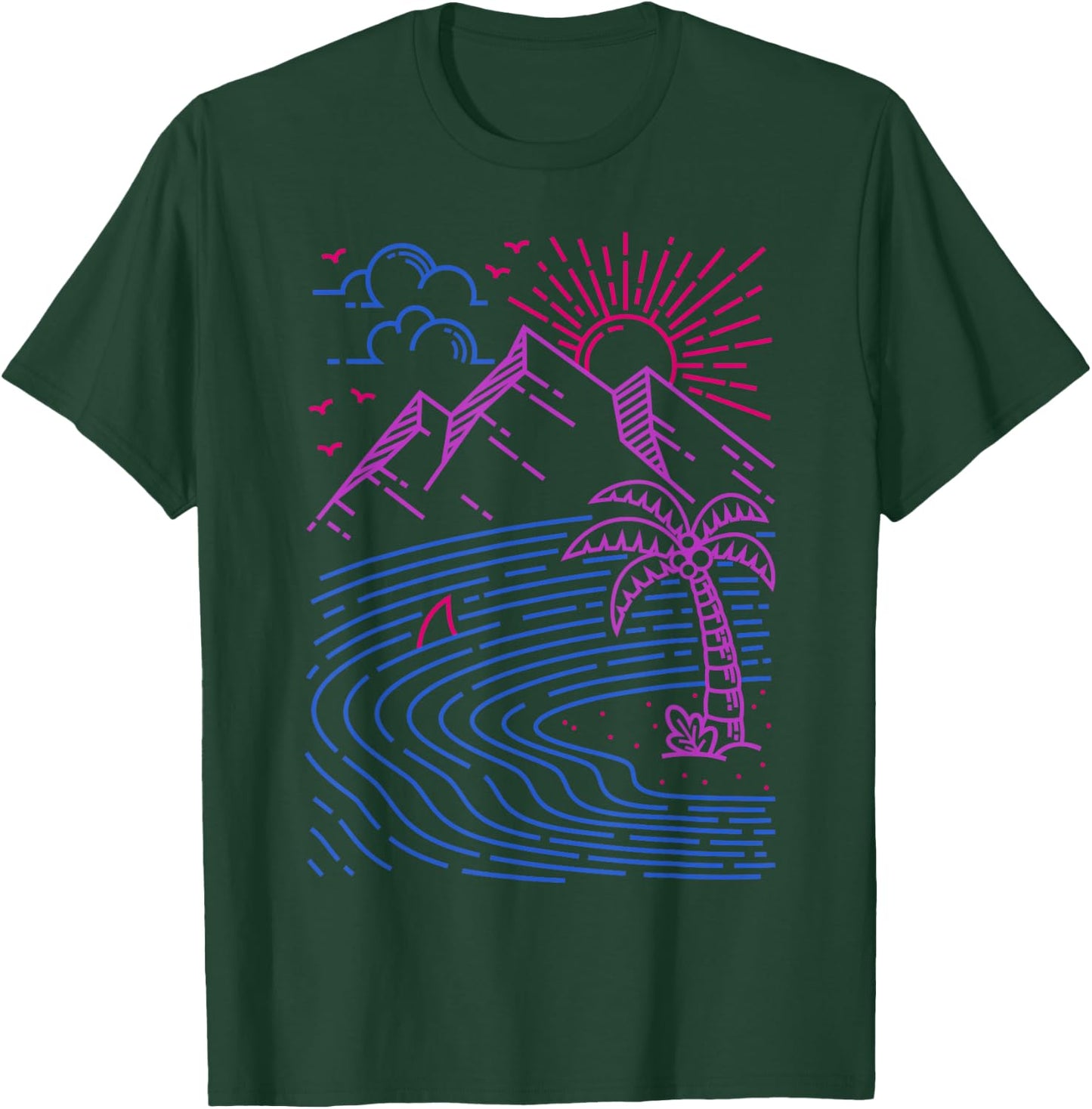 Bisexual Pride Tropical Sunset Retro Beach Aesthetic T-Shirt - T-Shirt | Forest