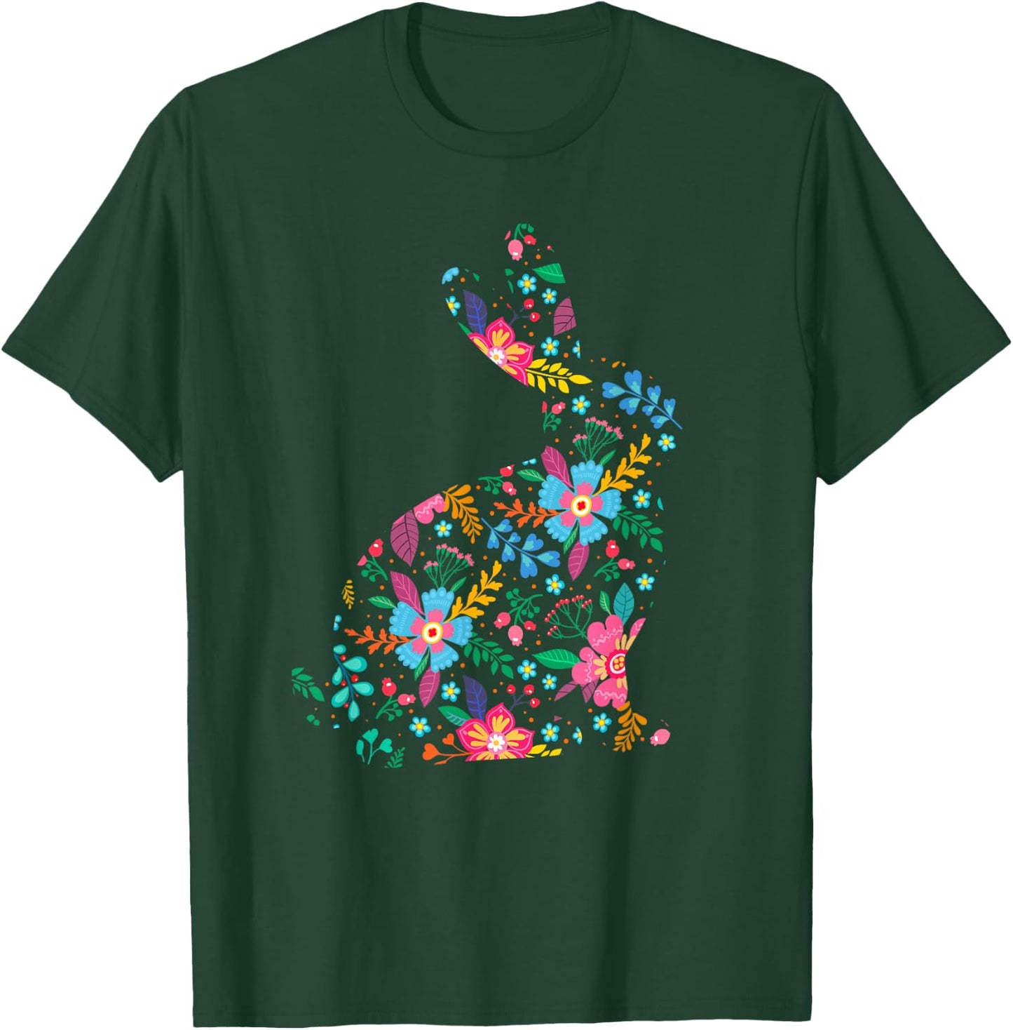 Floral Easter Women Girls Easter Bunny Spring Flowers Rabbit T-Shirt - T-Shirt | Forest