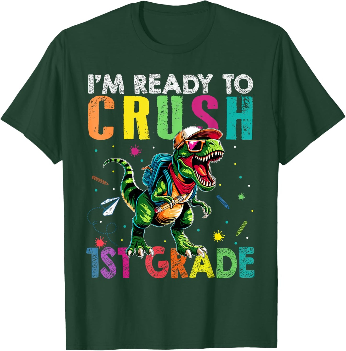 I'm Ready To Crush 1st Grade Back to School T Rex Kids Boys T-Shirt - T-Shirt | Forest