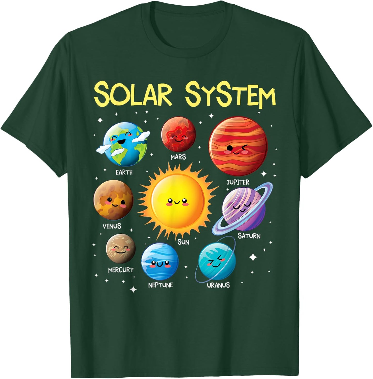 Solar System Cute Face Planets Space Science Teacher School T-Shirt - T-Shirt | Forest
