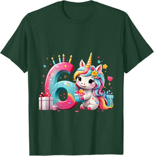 Children's Number 6 Years Girls Unicorn 6th Birthday , black T-Shirt - T-Shirt | Forest