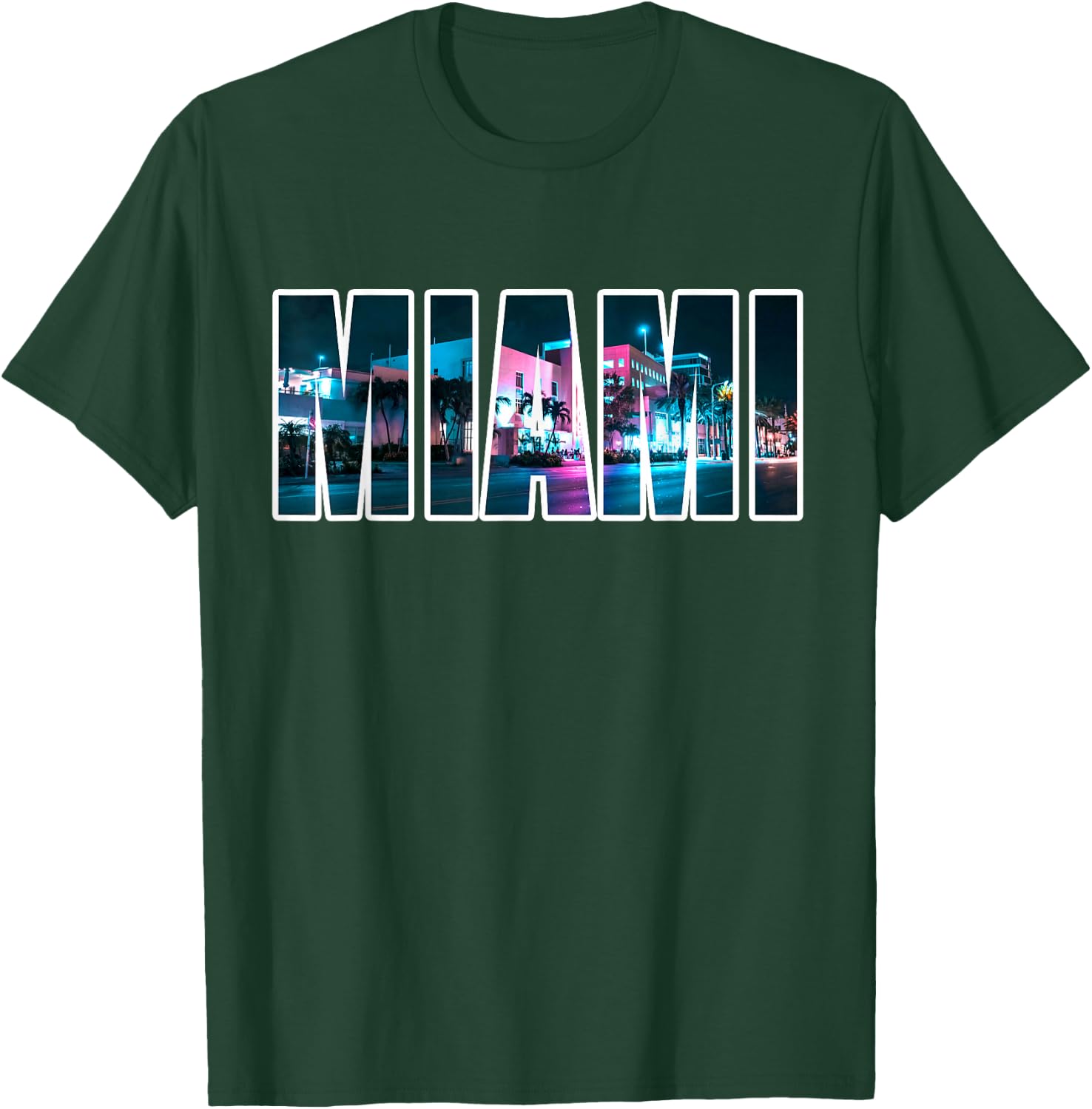 Miami Beach Urban Skyline City Nachts Florida USA T-Shirt - T-Shirt | Forest