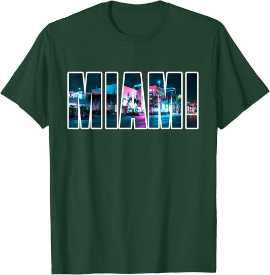 Miami Beach Urban Skyline City Nachts Florida USA T-Shirt - T-Shirt | Forest