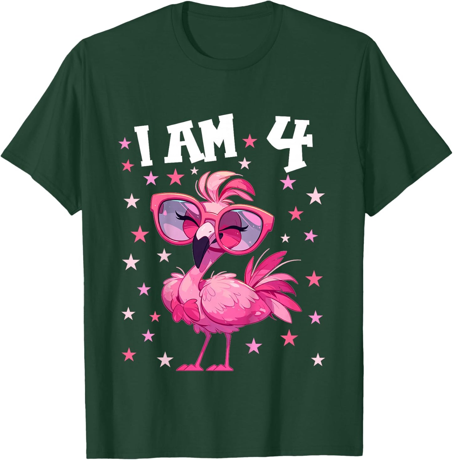Kids 4 Years old 4th birthday Flamingos Boy Girl Flamingo T-Shirt - T-Shirt | Forest