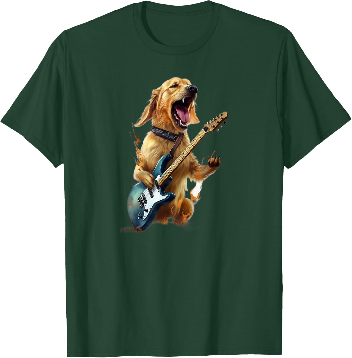 Golden Retriever Dog Playing On Electric Guitar T-Shirt - T-Shirt | Forest